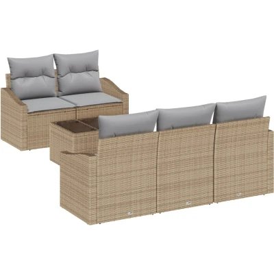 Afbeelding van vidaXL 6 delig tuinbankstel met kussens Beige Poly Rattan