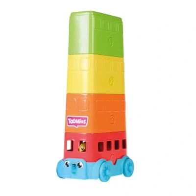 Afbeelding van Toomies Tomy Verstopplaats en Quiek Stacker Decker bus, babyspeelgoed, duwspeelgoed, pedagogische vormsorteerder met kleuren geluid, speelgoed voor jongens meisjes van 12 maanden