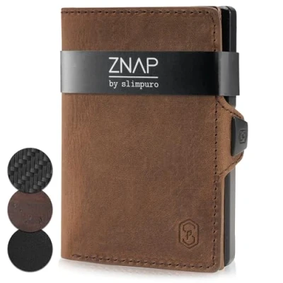 Afbeelding van Slimpuro Znap Slim Wallet 12 Pasjes Muntvak 8,9 X 1,8 6,3 cm (Bxhxd) RFID Bescherming Bruin