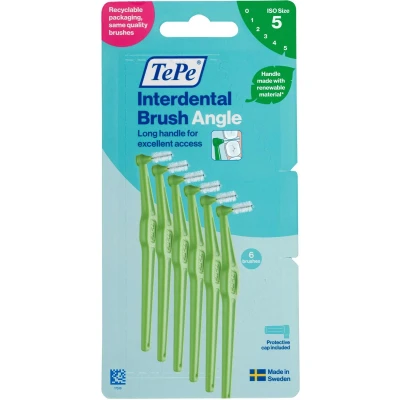 Afbeelding van TePe Angle Interdentale rager, Groen, 0.8mm/ISO 5, 6st, plakverwijderaar, gemakkelijke en efficiënte reiniging tussen tanden kiezen, floss voor smalle tussenruimten