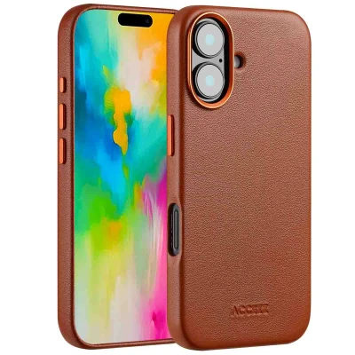 Afbeelding van Apple iPhone 16 MagSafe Hoesje Echt leder Accezz Backcover Bruin Telefoonhoesje