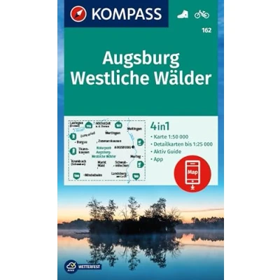 Afbeelding van KOMPASS Wanderkarte 162 Augsburg, Westliche Wälder 1:50.000: 4in1 mit Aktiv Guide und Detailkarten inklusive Karte zur offline Verwendung in der App. Fahrradfahren.