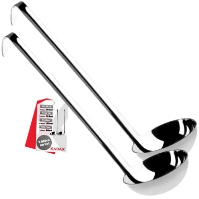 Afbeelding van KADAX sauslepel van hoogwaardig roestvrij staal, soeplepel met houder, lange en ergonomische steel, pollepel, gietlepel, keukenhulp, zilver