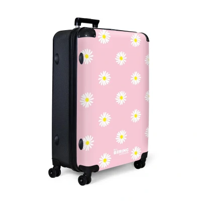 Afbeelding van NoBoringSuitcases.com® Koffer groot Reiskoffer lichtgewicht Pastel roze met madeliefjes Rolkoffer 4 wielen Grote trolley XL 98 liter bagage