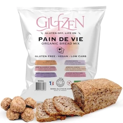 Afbeelding van Bereiding voor Glutenvrij Brood BIO GLUTZEN Mix brood, volkoren low carb, zonder broodmachine Coeliakie, lage GI, Keto, Vegan, allergenen Gezond zaadbrood in 3 minuten. (1x500g)