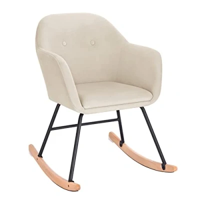 Afbeelding van WOLTU SKS16cm Schommelstoel zitting van Fluweel,voeten in staal en massief hout,fauteuil Relax stoel Gebroken Wit