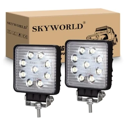 Afbeelding van SKYWORLD led werklamp tractor 12v 24v, 2 stuks 10 cm 27W vierkant spotlicht offroad rijdende lichten mistlamp werklicht waterdicht werk licht bars voor 4x4 Auto Vrachtwagen SUV ATV Boot