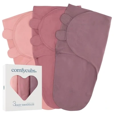 Afbeelding van Comfy Cubs Babydeken, inbakerdeken 3 6 maanden, Newborn Essentials, Baby Slaapzak Wrap, 100% Ademend Katoen, Boy Meisje, Verstelbaar Pack (Blush, Mauve, Mulberry, Large)