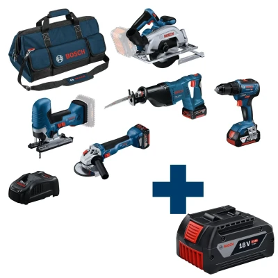 Afbeelding van Bosch Blauw Accutoolkit 5 Toolkit 18V (3x GBA 4,0 Ah, lader GAL 1880CV, GSR 55, GWS 10, GKS 57 2, GSA LI, GST 125 S)