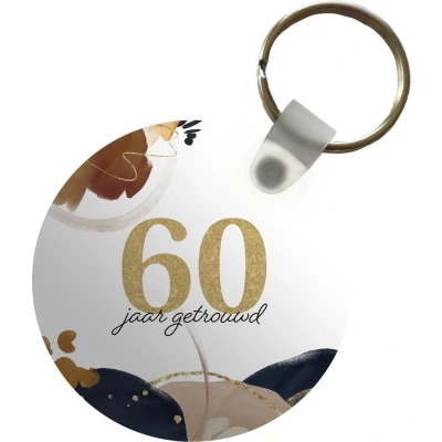 Afbeelding van Sleutelhanger 60 jaar getrouwd Trouwen Spreuken Quotes Jubileum Plastic Rond Uitdeelcadeautjes