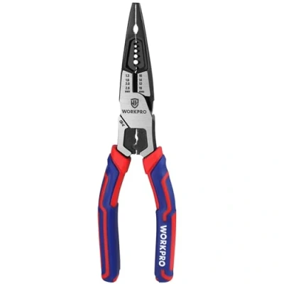 Afbeelding van WORKPRO 7 in 1 draadstripper/snijder/krimper en sleutel 8 &quot;lange neus pilers voor 16 10 AWG (1,3 2,6 mm) draad Cr V Multi handgereedschap elektricien