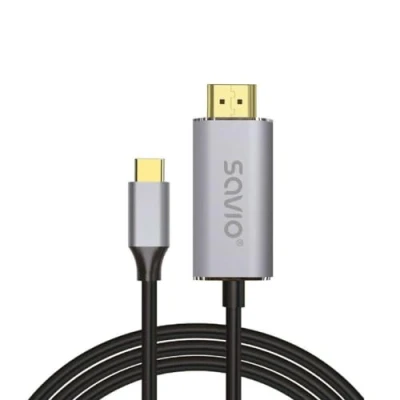 Afbeelding van USB C naar HDMI 2.0B kabel, 2m, zilver/zwart, gouden tips, SAVIO CL 171