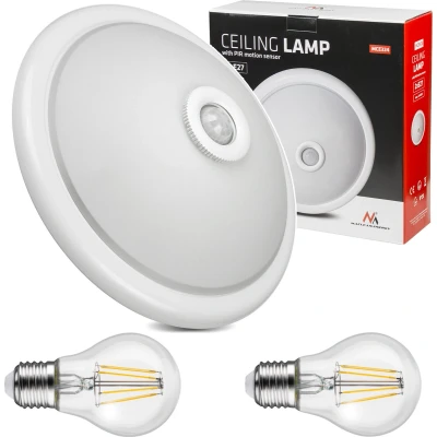 Afbeelding van Maclean Plafondlamp met een PIR bewegings en schemersensor + 2 E27 4W gloeilampen 40W, E27, 220 240V 50/60Hz