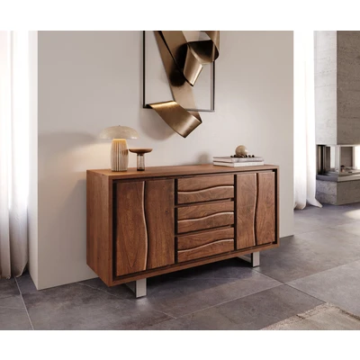 Afbeelding van Commode Live Edge Acacia bruin 147 cm 2 deuren 3 laden boomrand dressoir