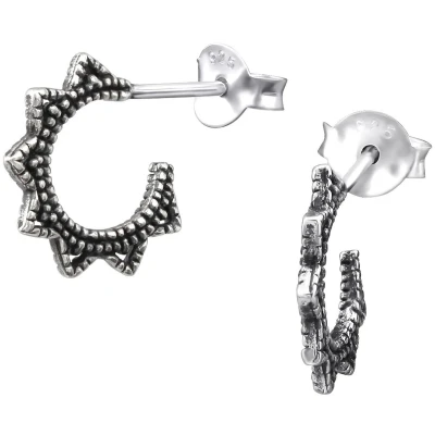 Afbeelding van JoyS Zilveren Bali oorringen 11 mm geoxideerd halve hoepel oorbellen t27