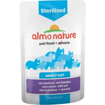 Afbeelding van Almo Nature Sterilised met kabeljauw natvoer kat (70 g) 60 x 70 g