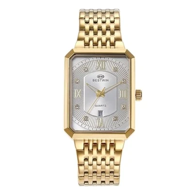 Afbeelding van JewelryWe Horloges heren roestvrij staal vierkant: luxe datum kalender 30 m waterdicht analoog kwarts polshorloge mannen stalen armband horloge met rechthoekige wijzerplaat en lichtgevende