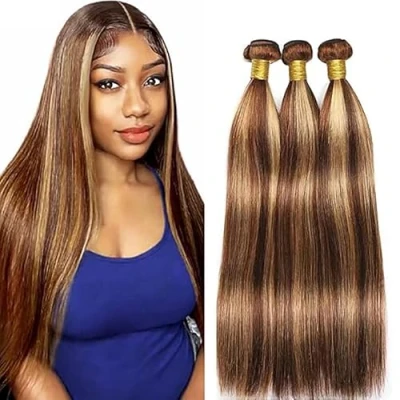 Afbeelding van Tuheers Real Hair Bundles Human P427 Highlight Straight Long 3 Brazilian Virgin Bundle Remy 30 Inches