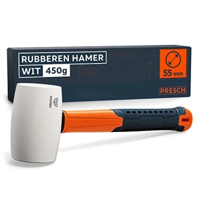 Afbeelding van Presch rubberhamer wit 450g Harde met glasvezelhandvat ⌀=55mm Streeploos dankzij natuurrubber Duurzame soft face hamer