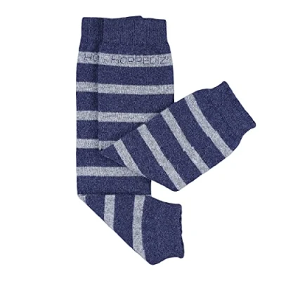 Afbeelding van HOPPEDIZ® Baby beenwarmers van kasjmier/merinowol blauw met grijze strepen
