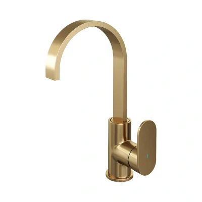 Afbeelding van Brauer Gold Edition Wastafelmengkraan opbouw hoog draaibaar platte uitloop model C PVD geborsteld goud
