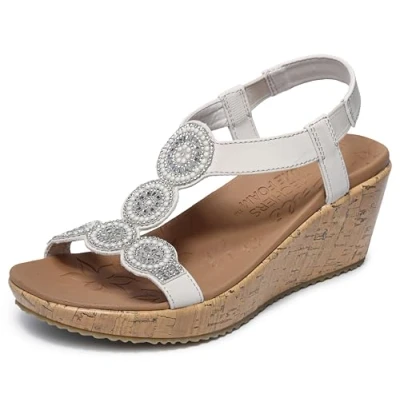 Afbeelding van Skechers Dames Beverlee Date Glam Wedge Sandaal, ONS, Beige, 40 EU
