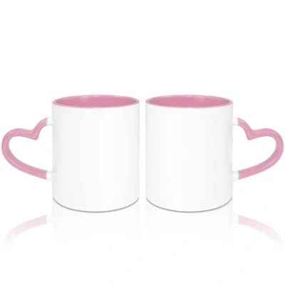 Afbeelding van MR.R 11 oz sublimatie lege koffiemokken, kop blanco witte mok beker met roze kleur binnenkant en hart handvat, set van 2
