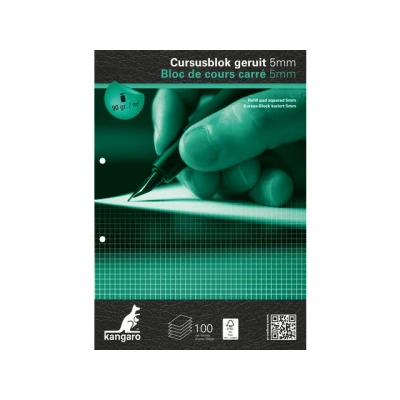 Afbeelding van Kangaro cursusblok A4 ruit 5x5mm 90 grams 2 gaats K 5403