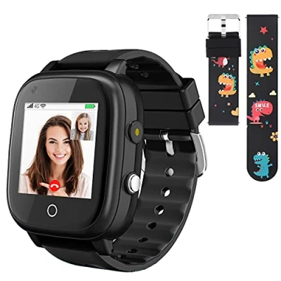 Afbeelding van OKYUK 4G Smartwatch voor kinderen, met simkaart, GPS tracker, meerdere desktopstijlen om uit te kiezen, twee weg oproepen, SOS, wifi, waterdicht touchscreen 4 12 jongens en meisjes (T5 zwart)