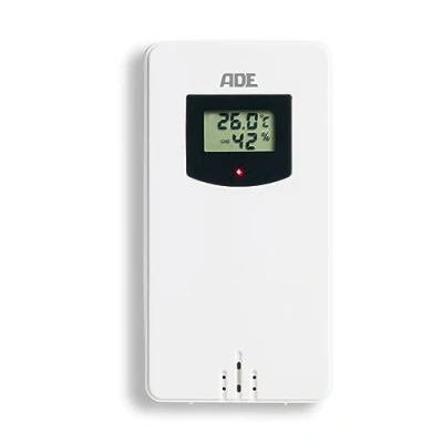 Afbeelding van ADE Buitensensor WS1001 voor weerstation, 1 3 kanalen, met display, tot sensoren koppelbaar, compatibel WS1503, WS1703, WS1704, WS1911, WS1917, WS2132, wit