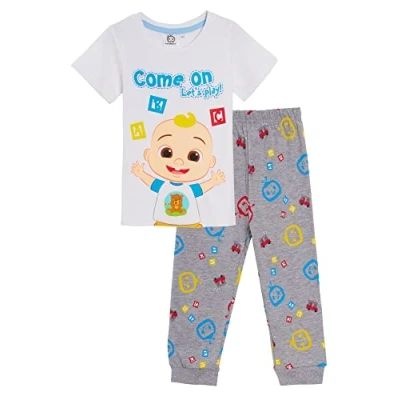 Afbeelding van CoComelon JJ Trainingspak Set voor jongens met T shirt + joggingpak jongens, bijpassende dagkleding, vakantie outfit, Meerkleurig, 4 5 jaar