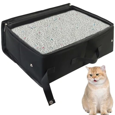 Afbeelding van Draagbare kattentoilet met deksel, 40 x 32 15 cm, opvouwbare kattenbak, waterdicht, handvat, nuttige huisdieren, kattenbak voor reizen, buiten, thuisgebruik, camping, zwart