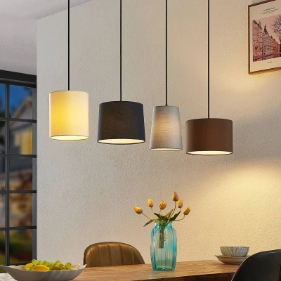 Afbeelding van Lindby Hanglamp 4lichts hout, stof, ijzer E27 hout natuur, zwart, grijs, beige