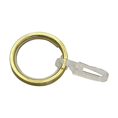 Afbeelding van GARDINIA Gordijnringen voor gordijnroedes van 20 mm in diameter, inclusief glij inzetstuk en gordijnhaak, 10 stuks, Chicago collectie, breedte: 4 mm, metaal, mat messing