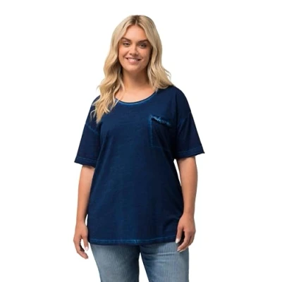 Afbeelding van Ulla Popken RÜSCHENBRUSTTASCHE Rundhals Halbarm Tshirt basic, Dames, Maat: 54/56, Dunkelblau