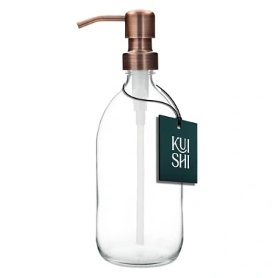 Afbeelding van Kuishi Heldere glazen pompflesdispenser [300 ml, bronzen pomp] Hervulbare amberkleurige zeepdispenserfles met roestvrijstalen pomp, milieuvriendelijk (BPA vrij)