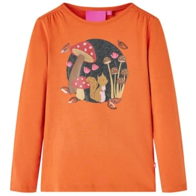 Afbeelding van Kindershirt met lange mouwen eekhoornprint 140 oranjebruin