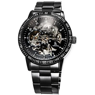 Afbeelding van Alienwork IK Automatisch Horloge Heren Dames Zwart Metalen Armband Skelet
