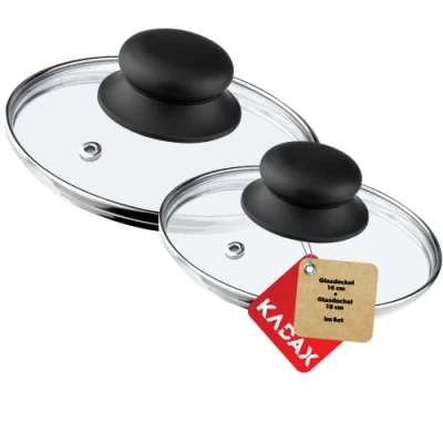 Afbeelding van KADAX glazen dekselset, ingemaakte deksel gemaakt van glas, ⌀14 30 cm, warmtebestendig voor pot, pan, pan met handvat plastic, universeel (16+18 cm)