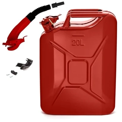 Afbeelding van BW© Brandstofjerrycan metaal jerrycan 20 liter met schenktuit rood RAL 3000 TÜV getest en VN goedkeuring Made in Europe