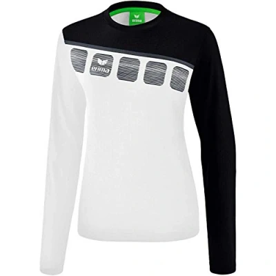 Afbeelding van 5 C longsleeve dames wit/zwart/donkergrijs / 38