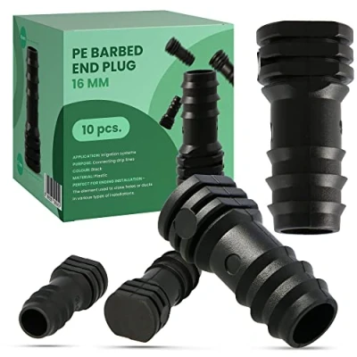 Afbeelding van 10 x PE buis eindkap 16 mm eindstuk connector tuin irrigatie eindstop plug sluiting voor druppelslang parelslang slang waterpijp waterleiding insteeksysteem