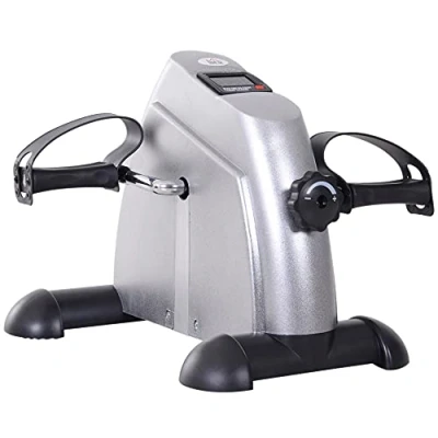 Afbeelding van HOMCOM Hometrainer mini fietstrainer trainingsfiets fietsapparaat met LCD display metaal zilver 39 x 40 31 cm