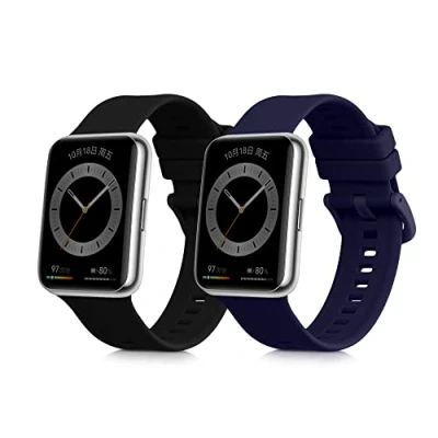 Afbeelding van kwmobile 2x armband geschikt voor Huawei Watch Fit 2 Bandjes fitnesstracker in zwart / donkerblauw