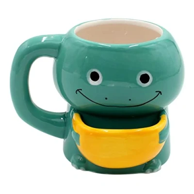 Afbeelding van Dekohelden24 Koffiemok koffiekop met koekjesvak van keramiek motief: Dino afmetingen: ca. H/Ø: 10 x 7 cm/inhoud: 300ml, turquoise, cm