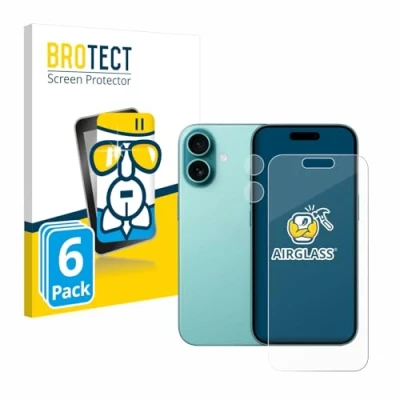 Afbeelding van BROTECT Screenprotector voor Apple iPhone 16 (Voor+Camera) Folie Beschermfolie Beschermglas transparant (6 Stuks)