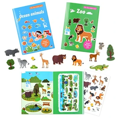 Afbeelding van Vicloon stickerboek, 2 stuks stickers, statisch herbruikbaar, voor kinderen, 3, 4, 5, 6 jaar, jongens en meisjes, leeractiviteiten, kleuterschool, cadeaus peuters