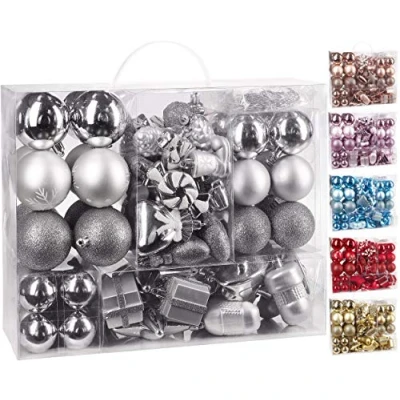 Afbeelding van BRUBAKER Kerstballen 77 Delige Set Kerstboomdecoraties met Ballen Sterren Laarzen Dennenappels Verpakkingen Plastic Zilver