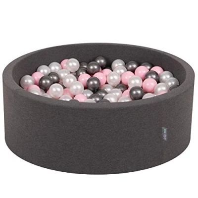 Afbeelding van KiddyMoon Schuim Ballenbak Voor Kinderen Met Ballen Ø 7 Cm Gemaakt In EU, Donkergrijs:Parel Poeder Roze Zilver,90X30cm/300