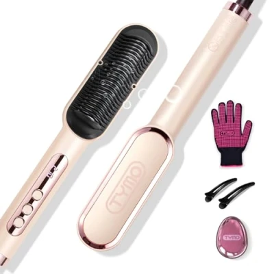 Afbeelding van TYMO Ring Plus Ionic Hair Straightener Comb Haarstijlborstel en ijzer met nano titanium coating voor gelijkmatige warmte, 9 temperatuurinstellingen lcd scherm, gouden blozen